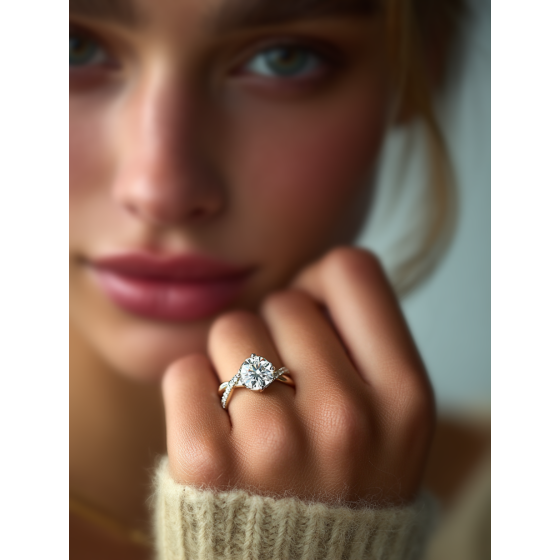 Infinity Twist Round Diamond Engagement Ring