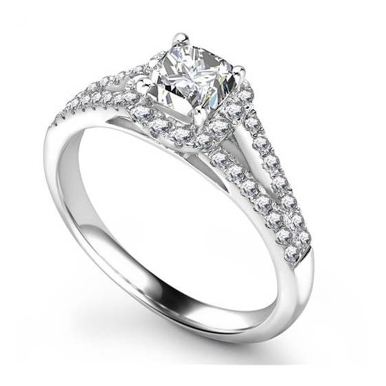 0.90ct SI1/H Cushion Natural Diamond Single Halo Shoulder Set Ring