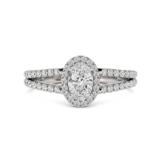 GIA Certified 1.10ct VVS2/F Oval Diamond Halo Shoulder Set Ring