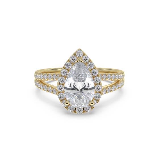 0.85ct VS2/E Pear Natural Diamond Halo Shoulder Set Ring
