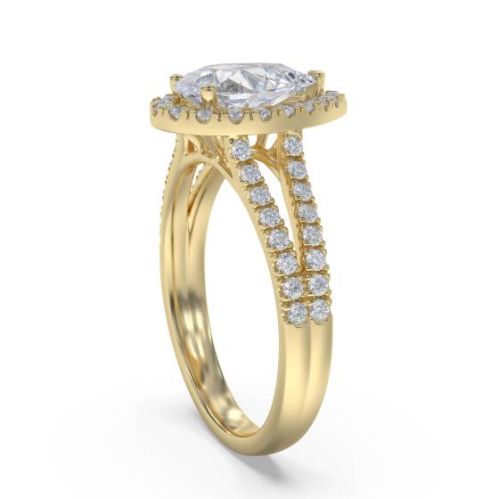 0.85ct VS2/E Pear Natural Diamond Halo Shoulder Set Ring