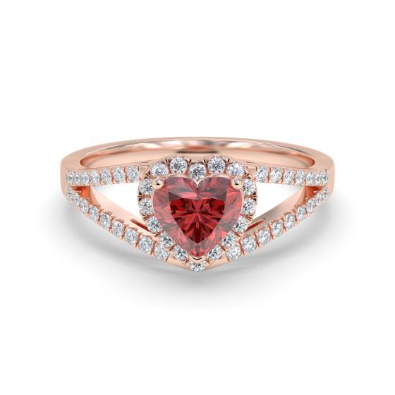 Heart Ruby and Diamond Double Halo Shoulder Set Ring