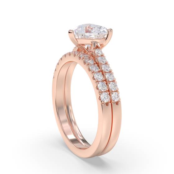 Heart Diamond Shoulder Set Ring With Matching Band