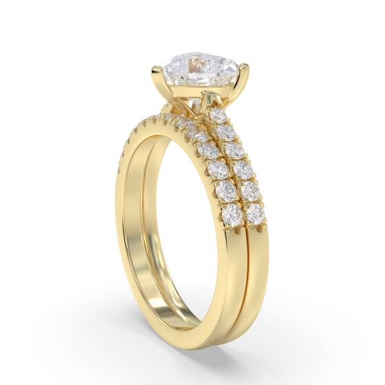 Heart Diamond Shoulder Set Ring With Matching Band