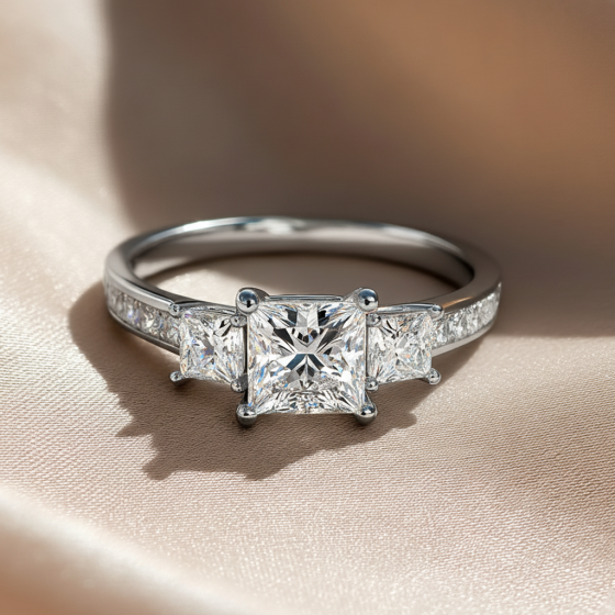 3 Stone Princess Diamond Shoulder Set Ring
