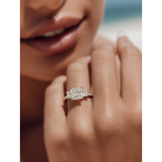 3 Stone Princess Diamond Shoulder Set Ring