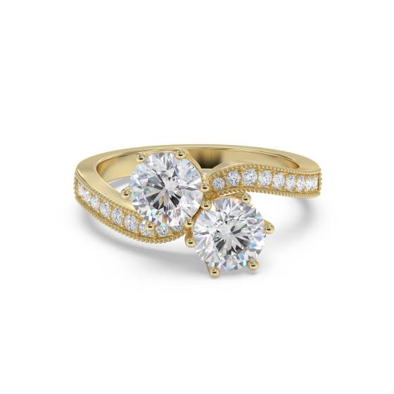 Two Stone Round Diamond Shoulder Set Ring