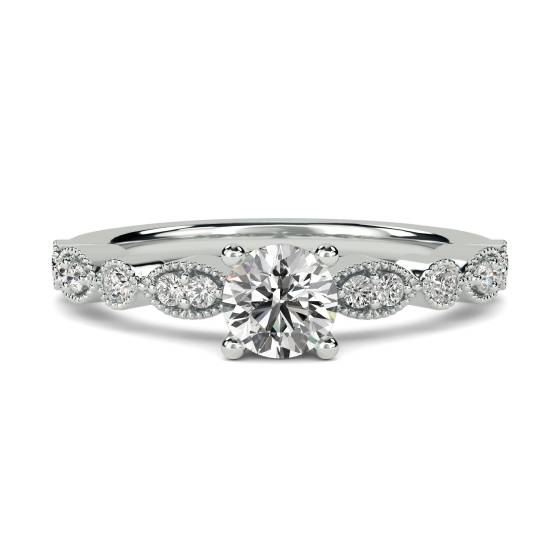 1.00ct VS2/G Round Cut Natural Diamond Vintage Shoulder Set Ring