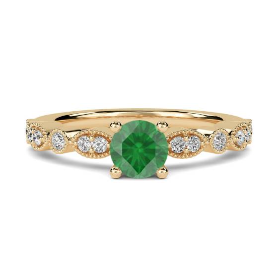 Round Emerald and Diamond Ring