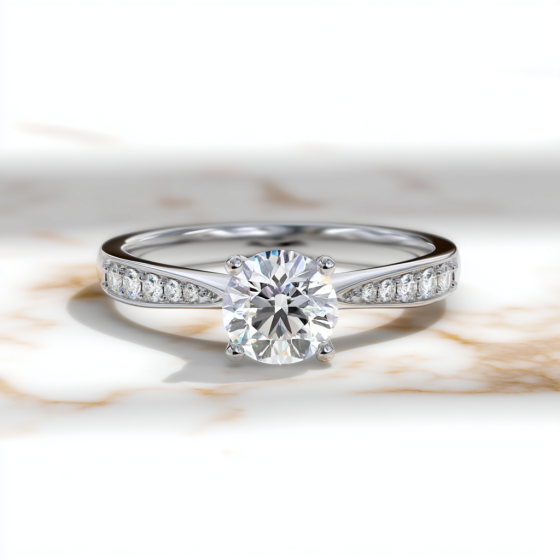 Round Shoulder Set Diamond Engagement Ring