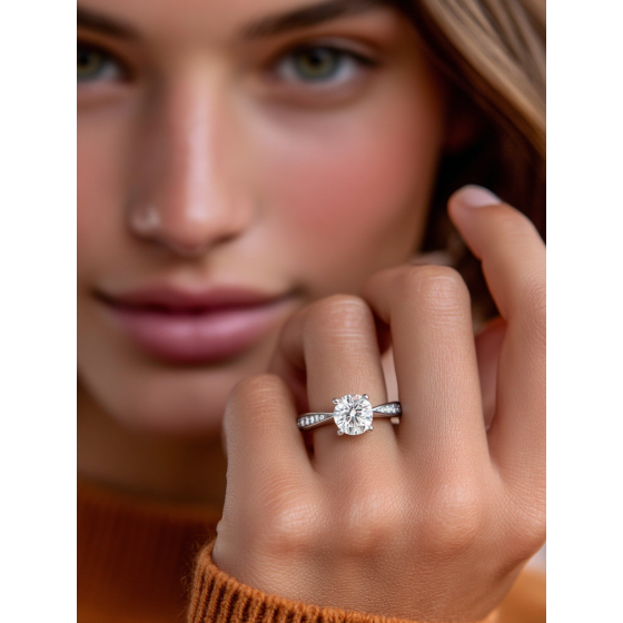 Round Shoulder Set Diamond Engagement Ring