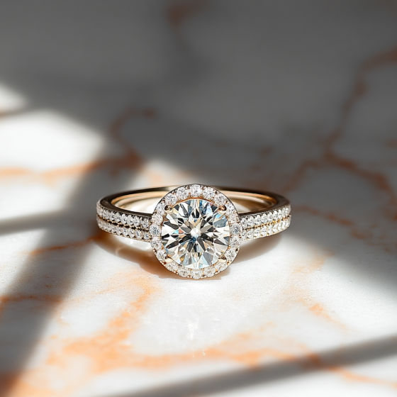 Round Diamond Single Halo Shoulder Set Ring