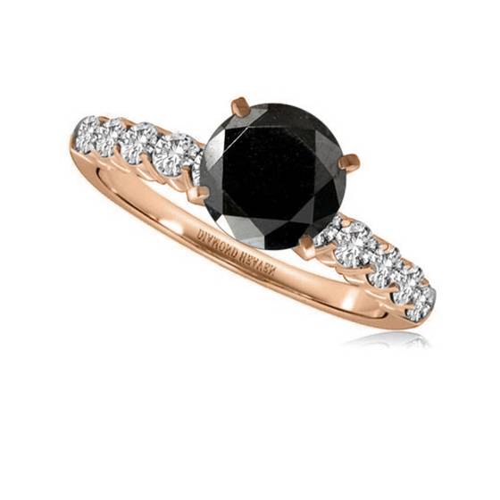 Round Black Diamond Shoulder Set Ring