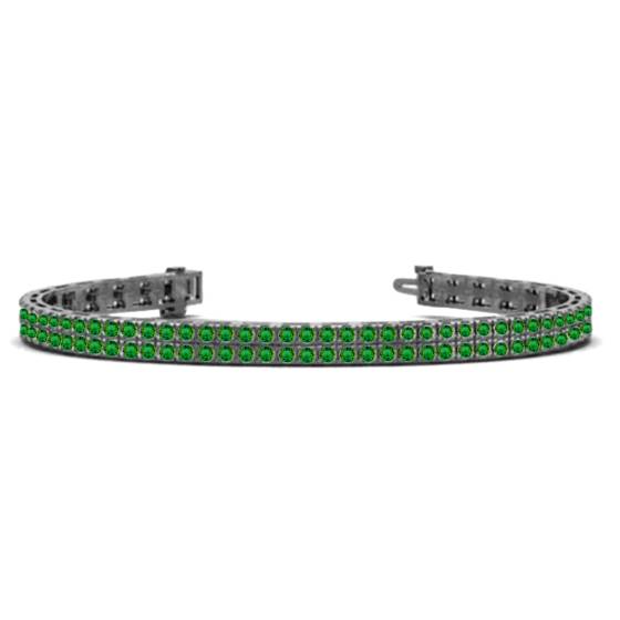 Mens Double Row Round Green Emerald Tennis Bracelet