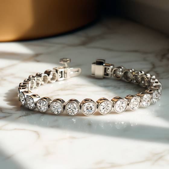 Modern Round Diamond Bezel Set Single Row Bracelet