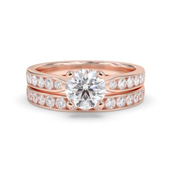 Round Diamond Shoulder Set Ring With Matching Band