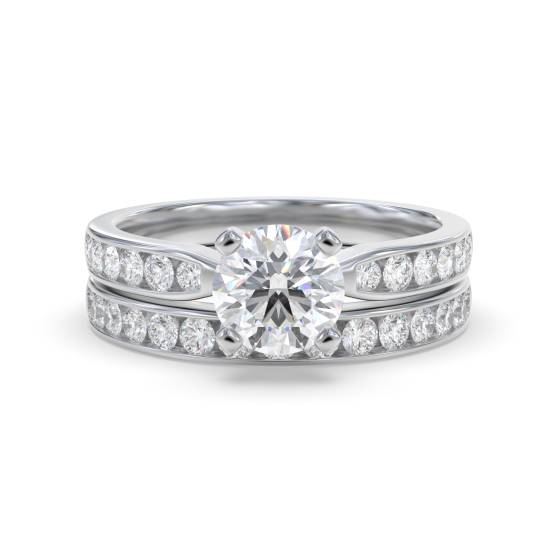 Round Diamond Shoulder Set Ring With Matching Band