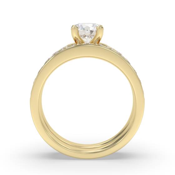 Round Diamond Shoulder Set Ring With Matching Band