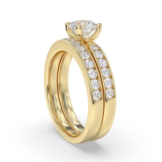Round Diamond Shoulder Set Ring With Matching Band