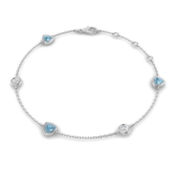 Round and Trillian Aquamarine Gemstone Bracelet