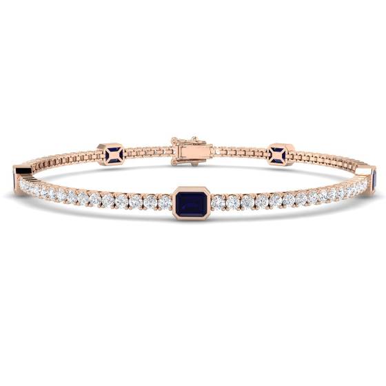 Emerald Cut Blue Sapphire and Round Diamond Set Bracelet