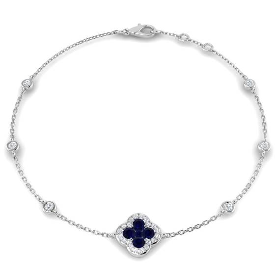 Round Cut Blue Sapphire Gemstone Clover Bracelet