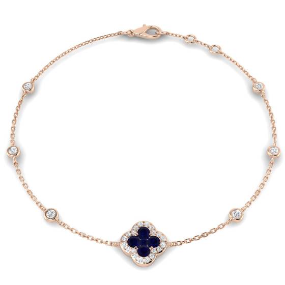 Round Cut Blue Sapphire Gemstone Clover Bracelet