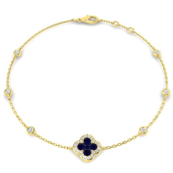 Round Cut Blue Sapphire Gemstone Clover Bracelet