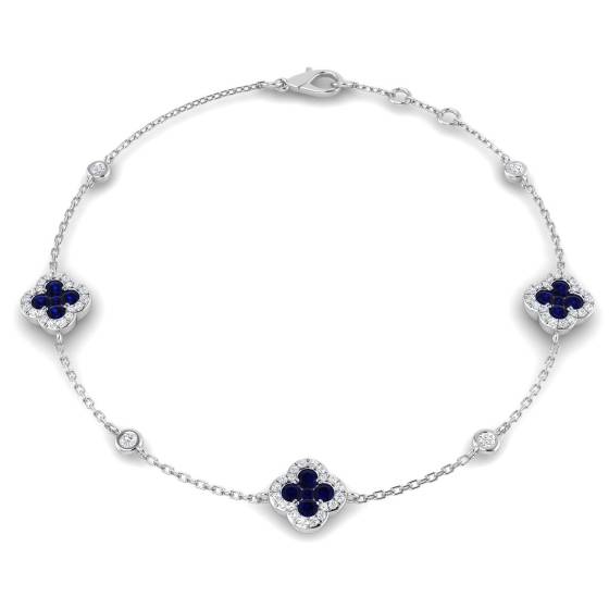 Round Cut Blue Sapphire Gemstone Clover Bracelet
