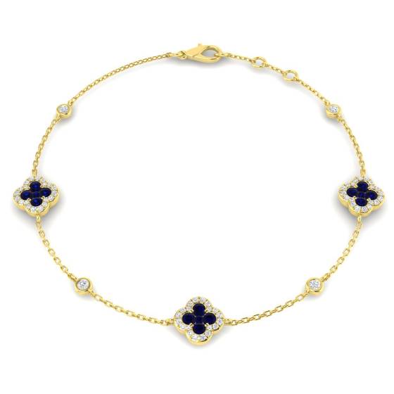 Round Cut Blue Sapphire Gemstone Clover Bracelet