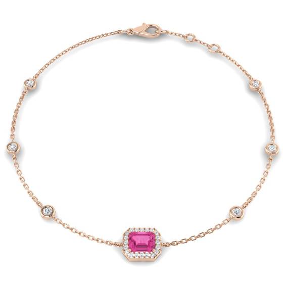 Emerald Cut Pink Sapphire and Round Diamond Set Bracelet