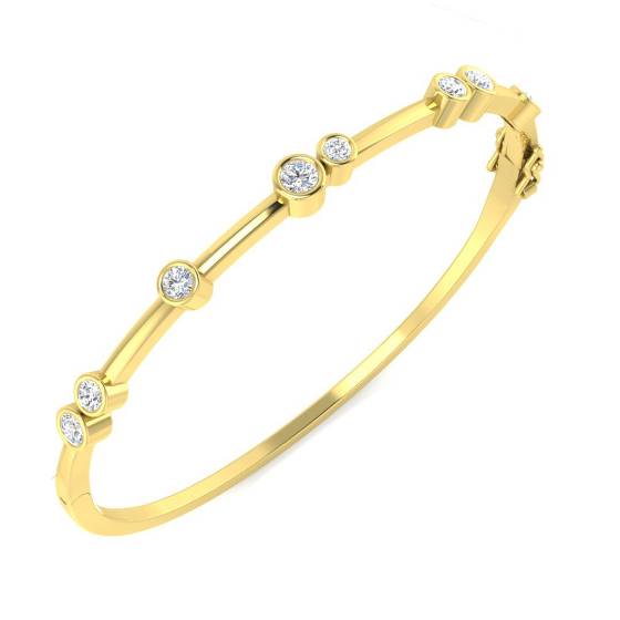 Round Diamond Set Bezel Bangle