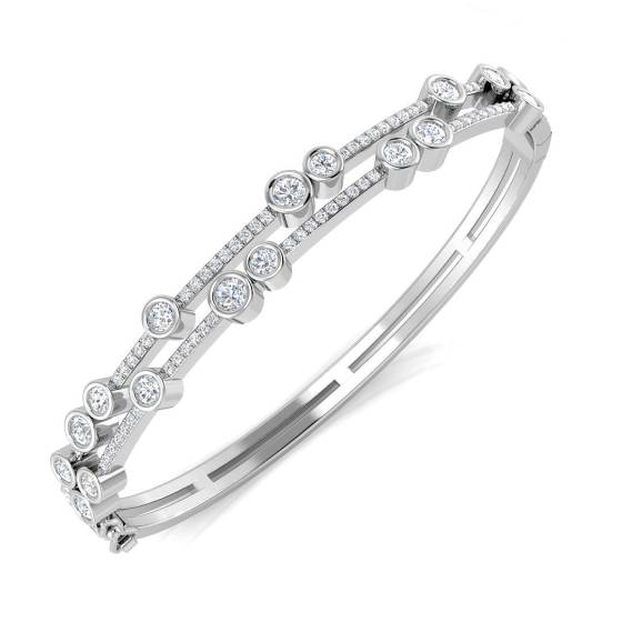 Double Row Round Diamond Set Bezel Bangle
