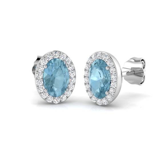 0.82ct VS/F-G Oval cut Halo Aquamarine Gemstone Earrings