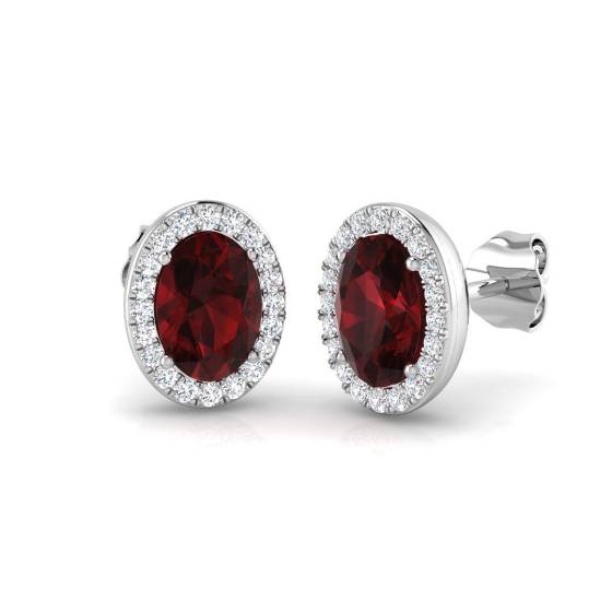 2.12ct VS/E-F Oval cut Garnet Gemstone and Natural Diamond Halo Earrings