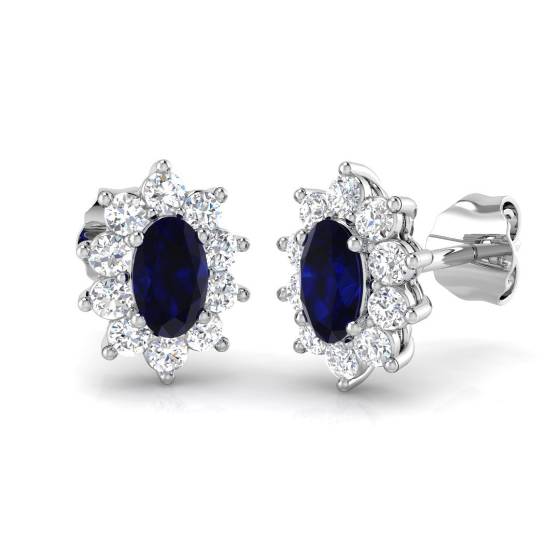 0.96ct VS/E-F Oval cut Blue Sapphire Gemstone Halo Earrings