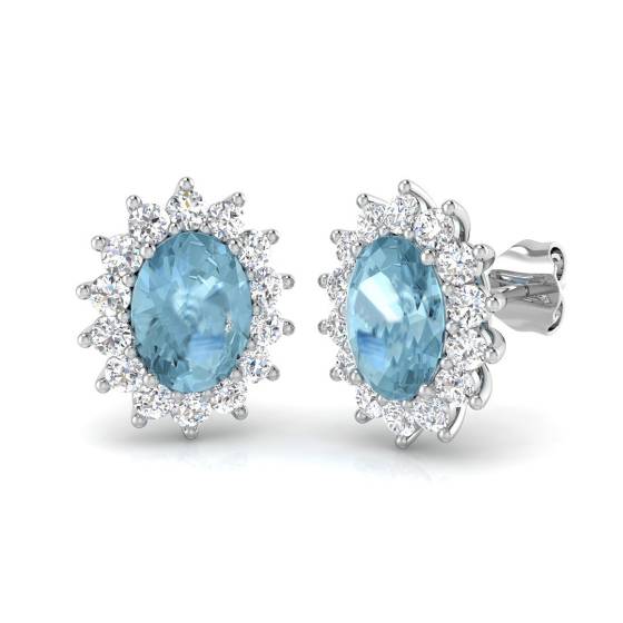 2.89ct VS/E-F Oval cut Aquamarine Gemstone Halo Earrings