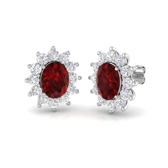 5.38ct VS/F-G Oval cut Large Ruby Gemstone Halo Earrings