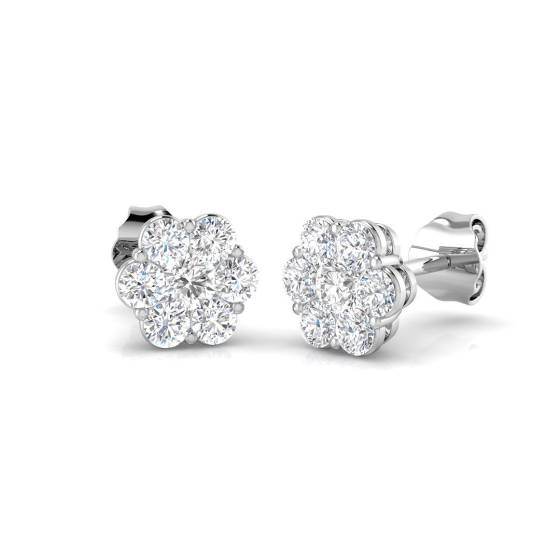 0.77ct VS/F-G Round cut Natural Diamonds Cluster Flower Earrings