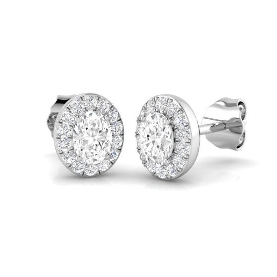 0.53ct SI/E-F Oval cut Natural Diamonds Halo Earrings