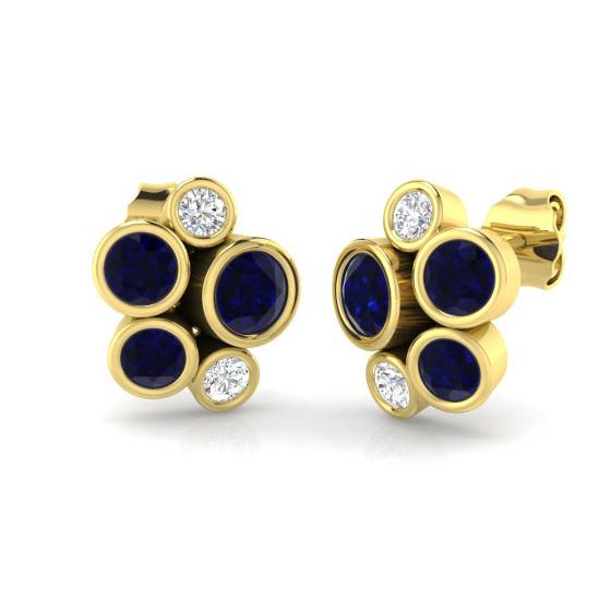 Round Cut Blue Sapphire Gemstone Stud Earrings