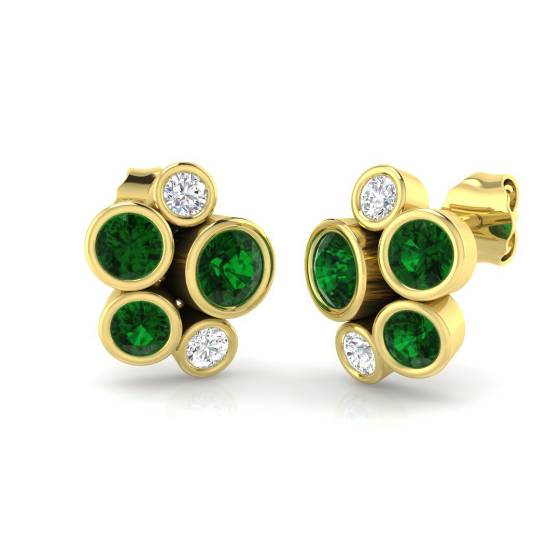 Round Cut Green Emerald Gemstone Stud Earrings