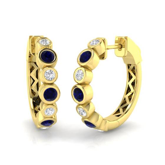 Round Cut Blue Sapphire Gemstone Hoop Earrings