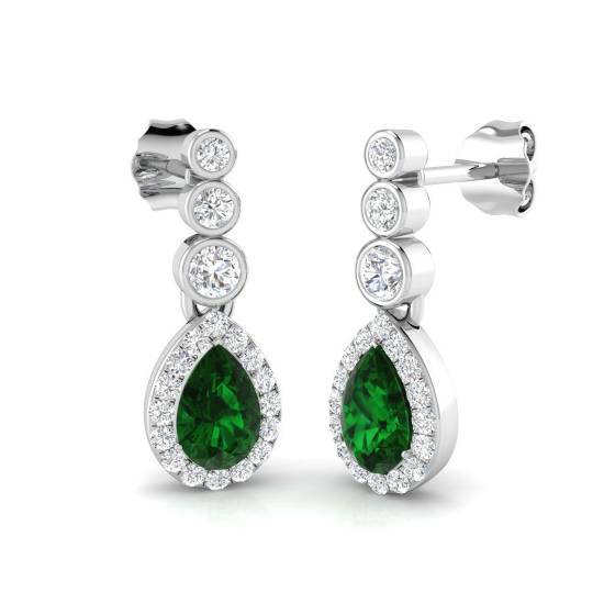 Pear Cut Green Emerald Gemstone Drop Earrings