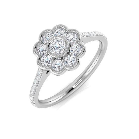 0.50ct VS/F-G Round cut Natural Diamonds Flower Cluster Ring