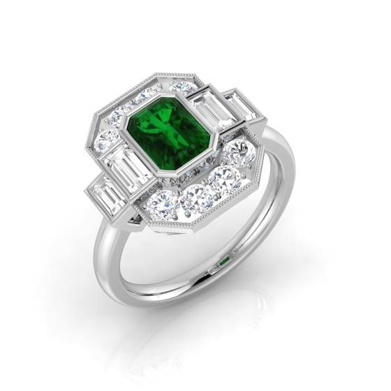 Emerald Cut Emerald Gemstone Bezel Set Ring