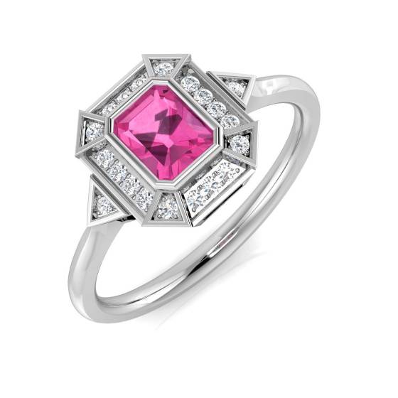 Emerald Cut Pink Sapphire Gemstone Bezel Set Ring