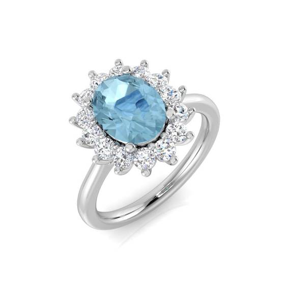 1.99ct Oval cut Aquamarine Gemstone Halo Ring