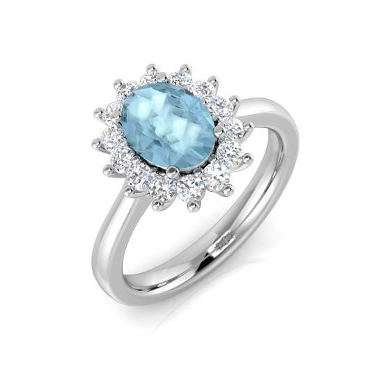 1.62ct VS/E-F Oval cut Aquamarine Gemstone Halo Ring