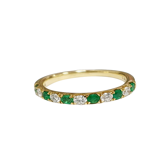 0.41ct SI/F-G Emerald and Natural Diamond Half Eternity Gemstone Ring